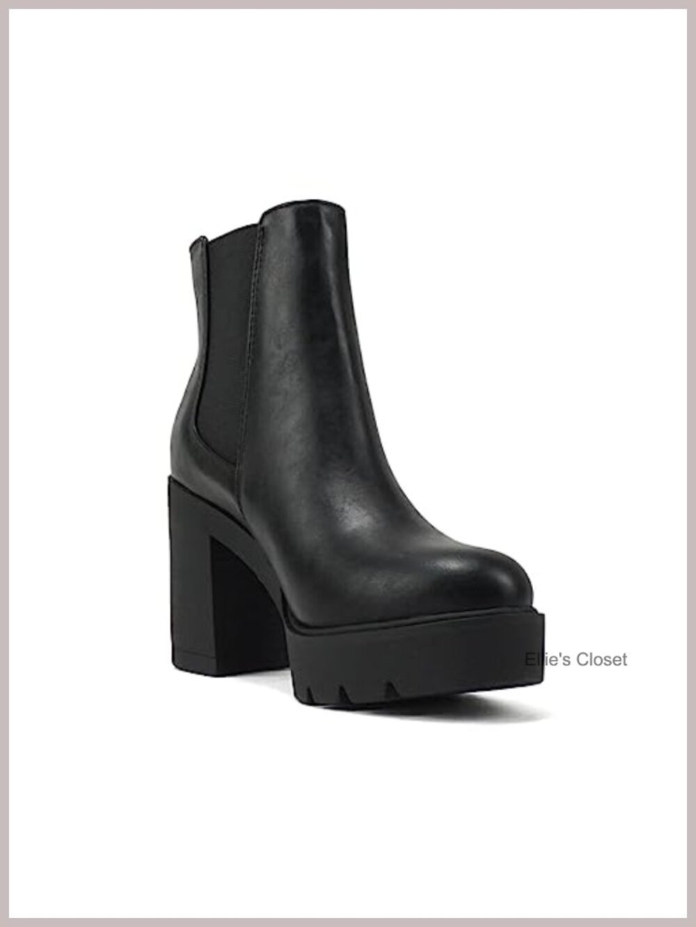 Women's Lug Sole High Heel Chelsea Ankle Boots Double Elastic Gore - Picture 3 of 3